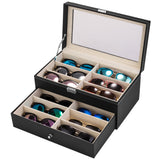 Gifts-Leather 12 Piece Eyeglasses Storage and Sunglass Glasses Display Drawer Lockable Case Organizer XH