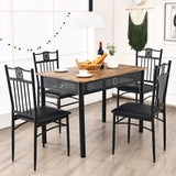 5PCS Dining Set Metal Table & 4 Chairs Kitchen Breakfast Furniture Black