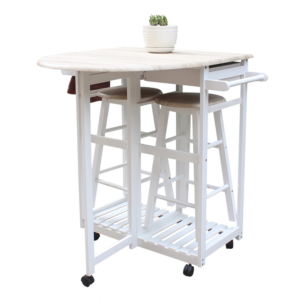 FCH Foldable With Wooden Handle Semicircle Dining Cart With Round Stools White YJ