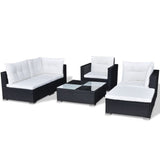 6 Piece Garden Lounge Set with Cushions Poly Rattan Black