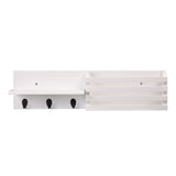 Mail Holder and Coat Key Rack Wall Shelf with 3 Hooks, 24" x 6", White RT