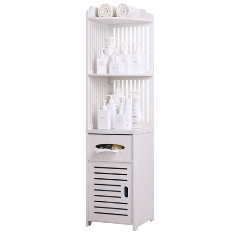 Toilet Bathroom Corner Cabinet White Wood Floor Storage Shelf Organizer Kitchen