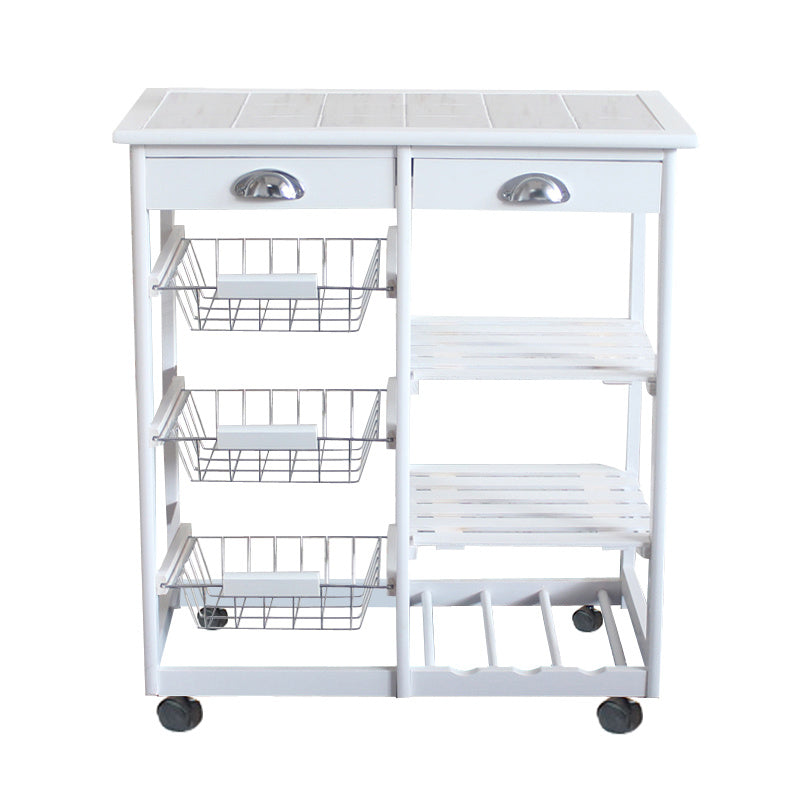 Kitchen & Dining Room Cart 2-Drawer 3-Basket 3-Shelf Storage Rack with Rolling Wheels White YJ