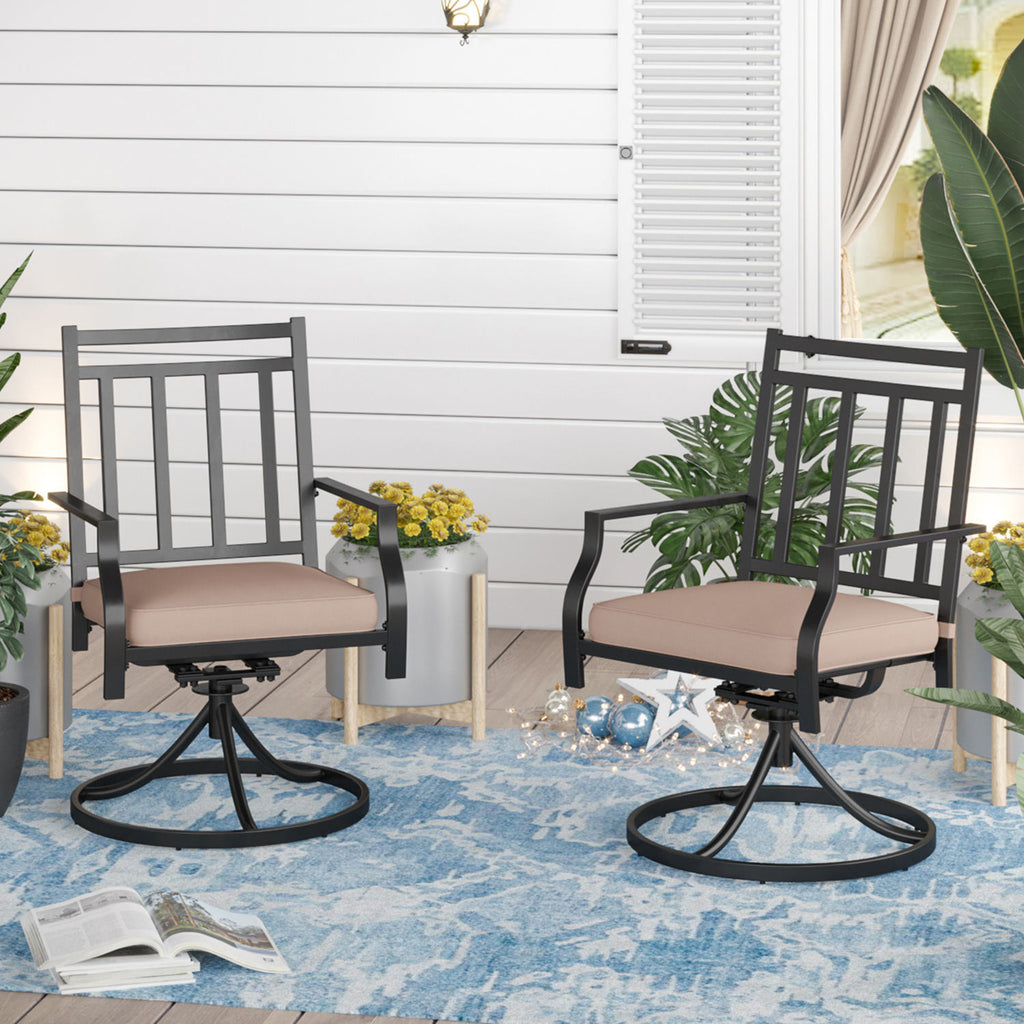 360-Degree Patio Swivel Chairs Set of 2 Outdoor Dining Chairs with Cushion for Lawn Backyard Balcony Poolside Bistro