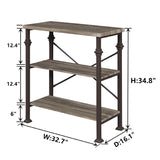 3-Tier Bookshelf, Rustic Industrial Style Bookcase Furniture