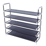 Simple Assembly 5 Tiers Non-woven Fabric Shoe Rack with Handle Black RT