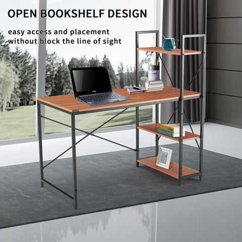 Computer Desk with 4 Tier Bookshelves,Compact Gaming Desk Modern PC Workstation Writing Table Home Office Desk 4 Tier Storage Rack Shelf for Office, Bathroom, Living Room