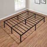 14" Heavy Duty Steel Slat Queen Platform Bed Frame; Black