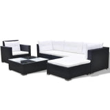 6 Piece Garden Lounge Set with Cushions Poly Rattan Black