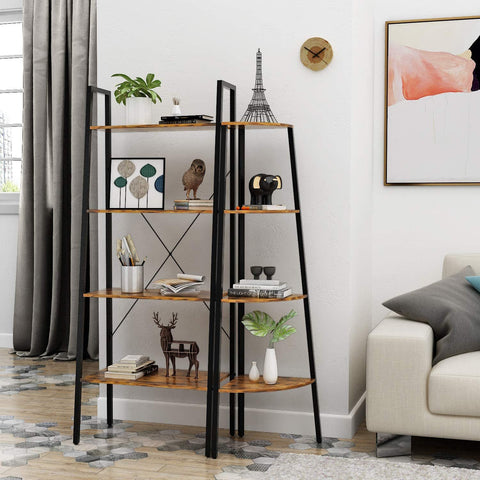 4-Tier Industrial Ladder Shelf Bookcase, Plant Stand Storage Rack Shelves, Vintage Furniture for Living Room, Bedroom, Office