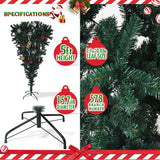 5 Ft Upsidedown Premium Artificial Christmas Tree with Solid Metal Stand;  Festive Indoor and Outdoor Decoration