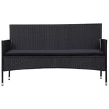 3-Seater Garden Sofa with Cushions Black Poly Rattan