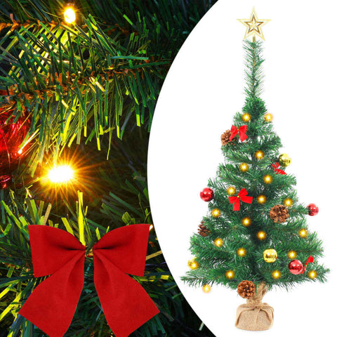 Artificial Christmas Tree with Baubles LED Lights Cloth Bag Base 25.2inches High Outdoor Indoor Office Home Party Holiday Season Decoration  YJ