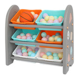 Wooden Kids' Toy Storage Organizer with 6 Plastic Bins for Kid's Bedroom Playroom