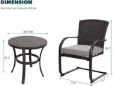 Grand patio 3 Piece Outdoor Bistro Set with Cushioned Wicker Spring Chairs and Metal Side Table