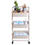 QW Movable Storage Utility Rolling Cart, Rolling End Table for Organization, Fit for Office Home and Kitchen, Cream