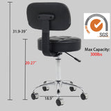 CoVibrant Well Cushioned Adjustable Rolling Stool with Back for Office Desk Home Kitchen Massage Medical Salon Artist