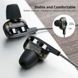 Earphone Dual Dynamic Headphone HiFi Super Bass Stereo Headset Earbuds with Mic