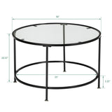 2 Layers 5mm Thick Tempered Glass Countertop Round Wrought Iron Coffee Table Glass Top