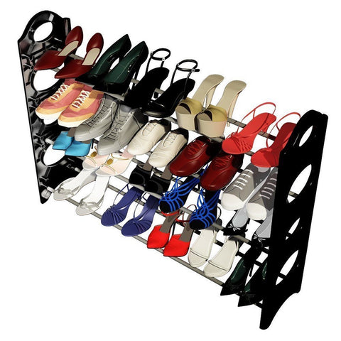 Concise Integration 4 Layers 20 Pairs Shoe Rack Black & White RT