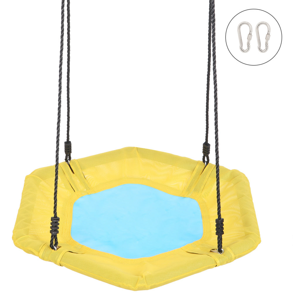 40 Inch Hexagon Swing, Textilene Swing with 2 Carabiners & Adjustable Rope(Yellow & Blue) YF