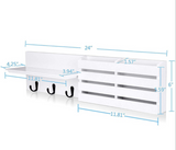 Mail Holder and Coat Key Rack Wall Shelf with 3 Hooks, 24" x 6", White RT