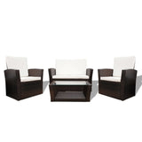 4 Piece Garden lounge set with Cushions Poly Rattan Brown