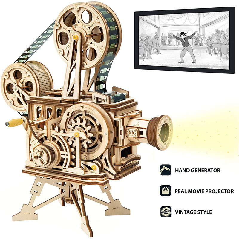 Robotime ROKR Hand Crank Projector Classic Film Vitascope 3D Wooden Puzzle Model Building