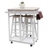 FCH Foldable With Wooden Handle Semicircle Dining Cart With Round Stools White YJ