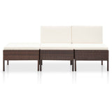 3 Piece Garden Lounge Set with Cushions Poly Rattan Brown