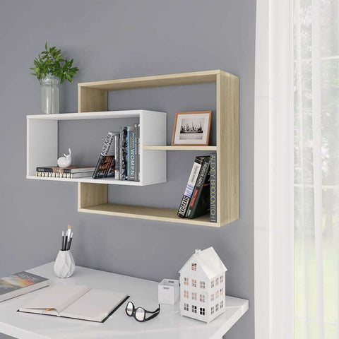 Wall Shelves White and Sonoma Oak 40.9"x7.9"x23.6" Chipboard