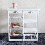 Kitchen & Dining Room Cart 2-Drawer 3-Basket 3-Shelf Storage Rack with Rolling Wheels White YJ