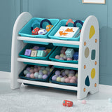 Wooden Kids' Toy Storage Organizer with 6 Plastic Bins for Kid's Bedroom Playroom