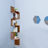 Wood Corner 5 Tiers Wall Shelf Zig Zag Wooden Shelves Wooden Mount Rack Home Furniture Walnut Floating Shelves