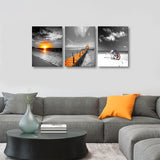 3 Pieces Canvas Wall Art Beach Pictures Wall Art Sunrise Canvas Prints Modern Black and White Landscape Painting Pictures for Bedroom Living Room Wall Decor