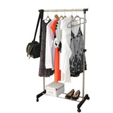 Portable Rolling Heavy Duty Stand Clothes Rack Single Hanging Garment Bar Hanger