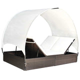 Double Sun Lounger with Canopy Poly Rattan Brown