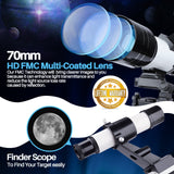 Telescope 70mm White Kids Telescope; Astronomy Telescope with Backpack; Adjustable High Stand; Great Educational Gift for Kids