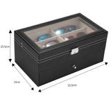 Gifts-Leather 12 Piece Eyeglasses Storage and Sunglass Glasses Display Drawer Lockable Case Organizer XH