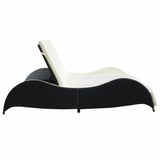 Double Sun Lounger with Cushion Poly Rattan Black