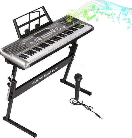 Electric Keyboard Piano with Stand 61 Key Portable Digital Music Keyboard Piano Set with Built In Speakers & Microphone