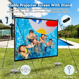 Projector Screen and Stand, 120 inch Outdoor Movie Screen TV with Dual Tripods, 16:9 4K HD Portable