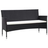 3-Seater Garden Sofa with Cushions Black Poly Rattan