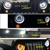 DOT Approved 7" Round Black LED Headlight with High Low Beam White DRL Amber Turn Signal for Jeep Wrangler JK TJ LJ CJ Hummer H1 H2 (Pair)