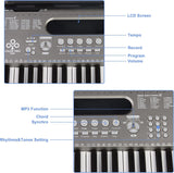 Electric Keyboard Piano with Stand 61 Key Portable Digital Music Keyboard Piano Set with Built In Speakers & Microphone