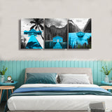 Canvas Wall Art Landscape Lake Painting Black and White Background Pictures Wall Art Blue Artwork for Bedroom Living Room Decor 3 Pieces