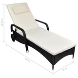 Sun Lounger with Cushion & Wheels Poly Rattan Black