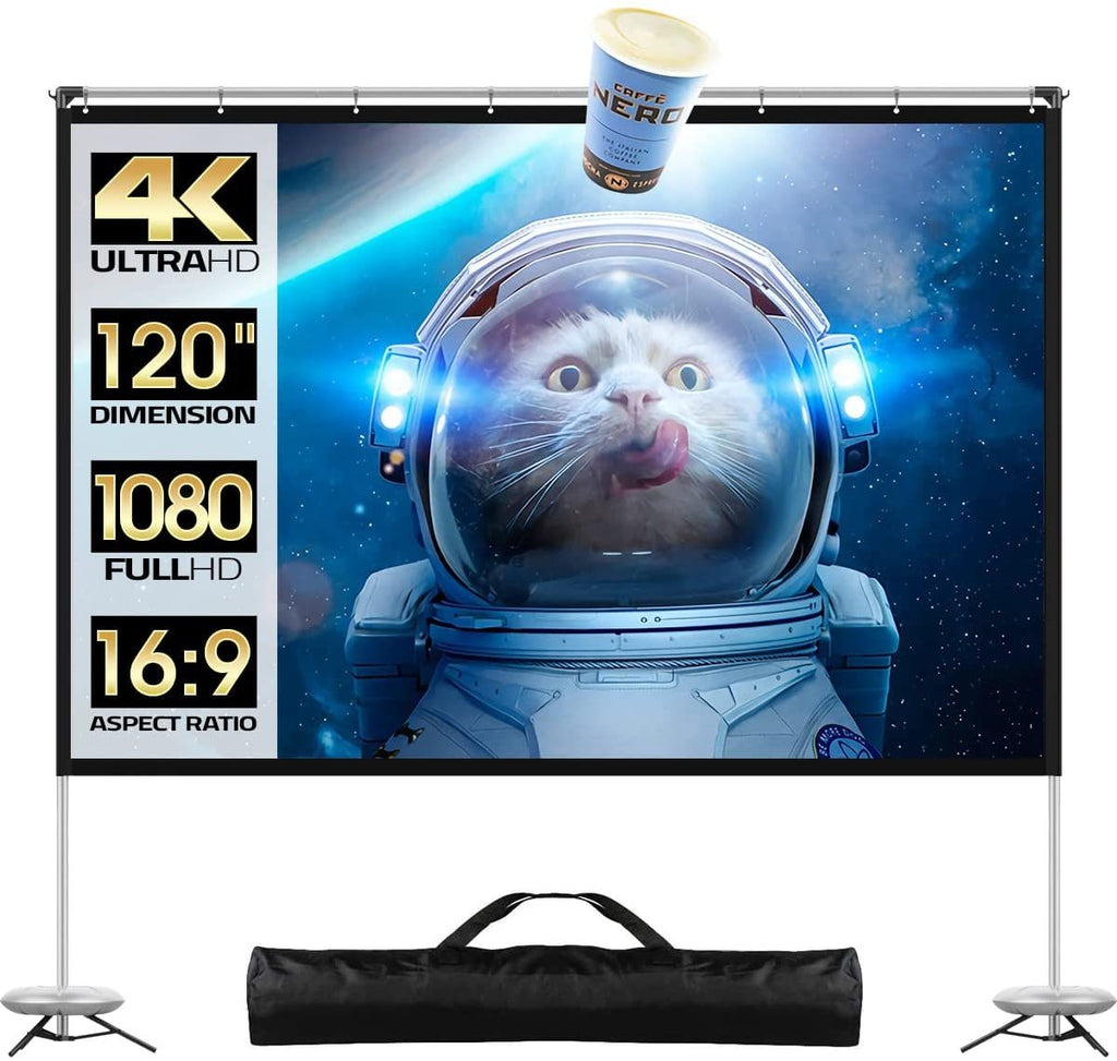 Projector Screen and Stand, 120 inch Outdoor Movie Screen TV with Dual Tripods, 16:9 4K HD Portable