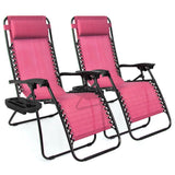 Set of 2 Zero Gravity Lounge Chair Lounger for Patio;  Pool with Cup Holder Tray