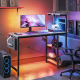 Reversible 44 inch Computer Desk with LED Lights Gaming Desk with 4 Tier Shelves